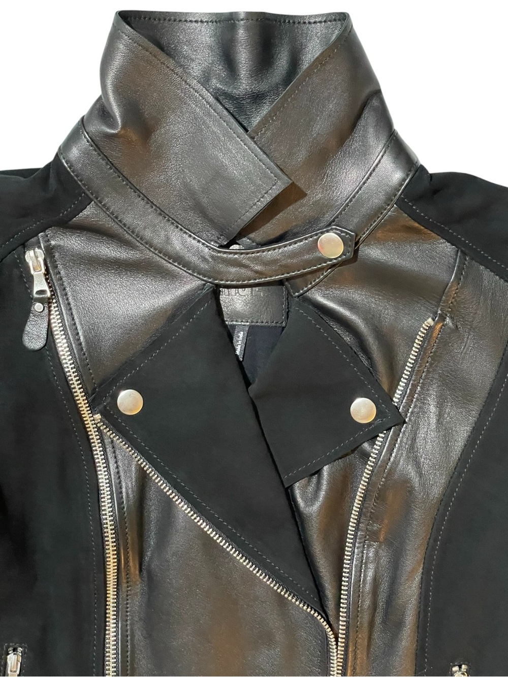 PAIGE Silvie Black Leather Suede Contrast Cropped Moto Jacket XS - Picture 5 of 12
